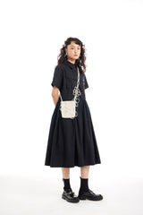 WHITE PEARL BEADED FLOWER CROSSBODY BAG (TWO COLORS)