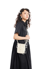 WHITE PEARL BEADED FLOWER CROSSBODY BAG (TWO COLORS)