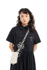 WHITE PEARL BEADED FLOWER CROSSBODY BAG (TWO COLORS)