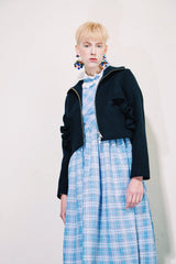 LIGHT BLUE TARTAN DRESS WITH HALF-SLEEVE