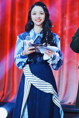 BLUE STRIPED SHIRT WITH RUFFLES