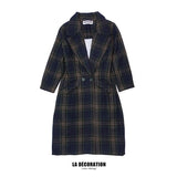 BROWN PLAID WAIST LAPEL WOOL COAT