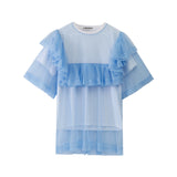 BLUE T-SHIRT WITH RUFFLED GRENADINE