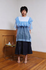 BLUE T-SHIRT WITH RUFFLED GRENADINE