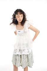 GIRLY ORGANZA LACE TRIM BLOUSE (2 COLORS)