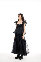 GIRLY ORGANZA LACE TRIM BLOUSE (2 COLORS)