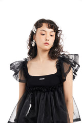 GIRLY ORGANZA LACE TRIM BLOUSE (2 COLORS)