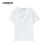 BLACK/WHITE T-SHIRT WITH RUFFLES