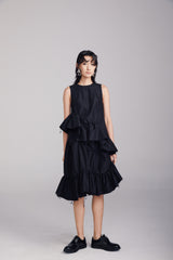 BLACK SLEEVELESS DRESS WITH RUFFLES