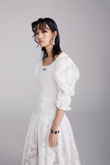 JACQUARD RUFFLE-TRIMMED DRESS