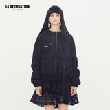 BLACK WINDPROOF JACKET WITH FUNCTIONAL POCKETS