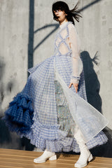 #PREORDER# BLUE PLAID MESH DRESS