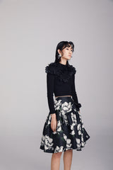 BLACK RUFFLE TRIMMED KNIT