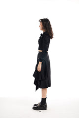 BLACK KNITWEAR WITH RUFFLES