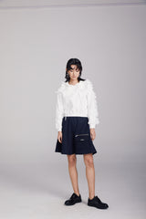 RUFFLE TRIMMED FLEECE HOODIE