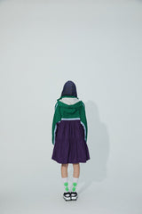 TRI-COLOR PATCHWORK HOODED OUTDOOR LONG TRENCH COAT