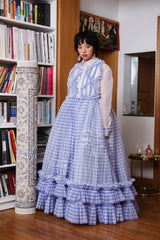 #PREORDER# BLUE PLAID MESH DRESS