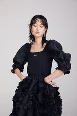 JACQUARD RUFFLE-TRIMMED SKIRT