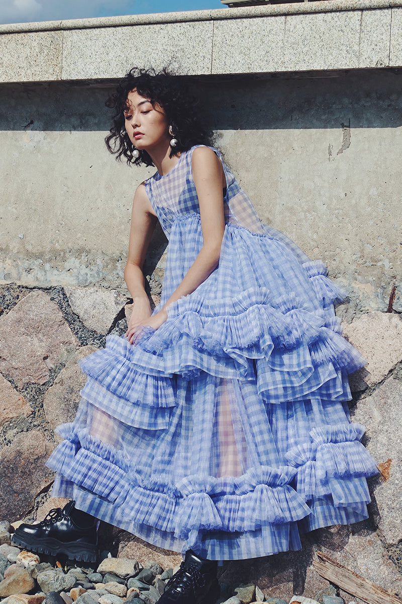 mesh plaid dress #PREORDER# PLAID MESH DRESS