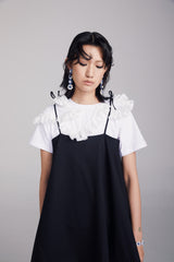 BLACK RUFFLE-TRIMMED GILLE DRESS