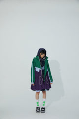 TRI-COLOR PATCHWORK HOODED OUTDOOR LONG TRENCH COAT