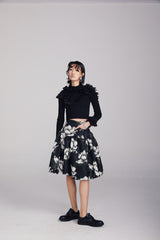 BLACK RUFFLE TRIMMED KNIT
