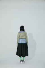 TRI-COLOR PATCHWORK HOODED OUTDOOR LONG TRENCH COAT