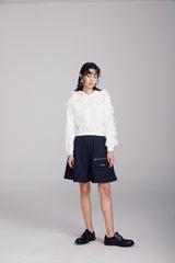 RUFFLE TRIMMED FLEECE HOODIE