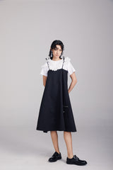 BLACK RUFFLE-TRIMMED GILLE DRESS