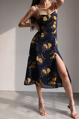 FLORAL HALTER DRESS WITH SIDE SLIT