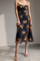 FLORAL HALTER DRESS WITH SIDE SLIT