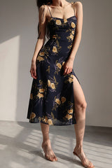 FLORAL HALTER DRESS WITH SIDE SLIT