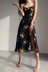 FLORAL HALTER DRESS WITH SIDE SLIT