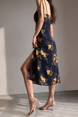 FLORAL HALTER DRESS WITH SIDE SLIT