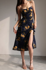 FLORAL HALTER DRESS WITH SIDE SLIT