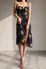 FLORAL HALTER DRESS WITH SIDE SLIT