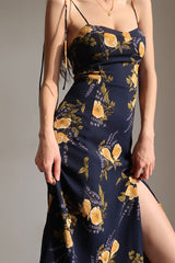 FLORAL HALTER DRESS WITH SIDE SLIT
