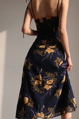 FLORAL HALTER DRESS WITH SIDE SLIT