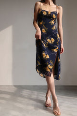 FLORAL HALTER DRESS WITH SIDE SLIT