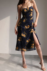 FLORAL HALTER DRESS WITH SIDE SLIT