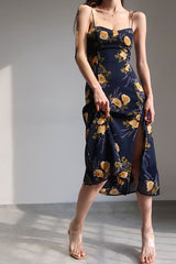 FLORAL HALTER DRESS WITH SIDE SLIT