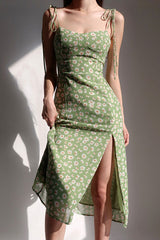GREEN DAISY HALTER DRESS