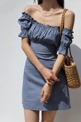 SQUARE NECK PUFF SLEEVE DRESS