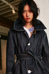 DENIM WINDBREAKER WITH WHITE THREAD DECORATIVE