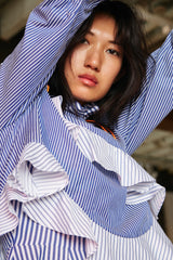 STRIPED SHIRT WITH RUFFLES ON CHEST