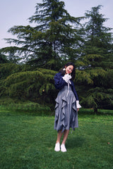 GRAY RUFFLED HIGH-WAIST FEMALE'S MID-LENGTH SKIRT