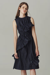 DENIM DRESS WITH FULL BODY RUFFLES