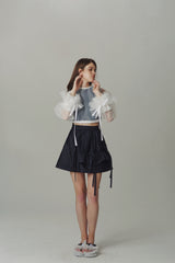GIRLY DENIM SKIRT WITH RUFFLES ON ONE SIDE