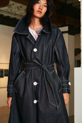 DENIM WINDBREAKER WITH WHITE THREAD DECORATIVE