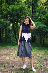 GRAY RUFFLED HIGH-WAIST FEMALE'S MID-LENGTH SKIRT